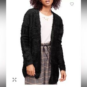 Free People Furry Black Duster Cardigan Soft Comfy Casual Winter‎ XS